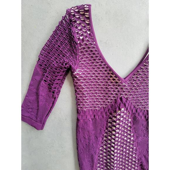 Intimately Free People Bodycon Textured Illusion Plum Purple Mini Dress Size M - Picture 3 of 5